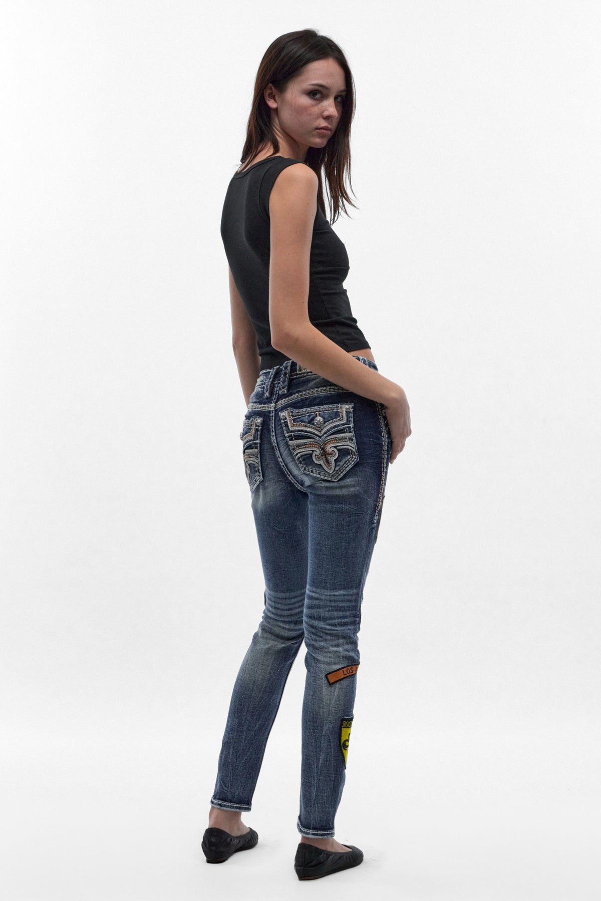 Medina Skinny Patchwork Jeans in Medium Blue