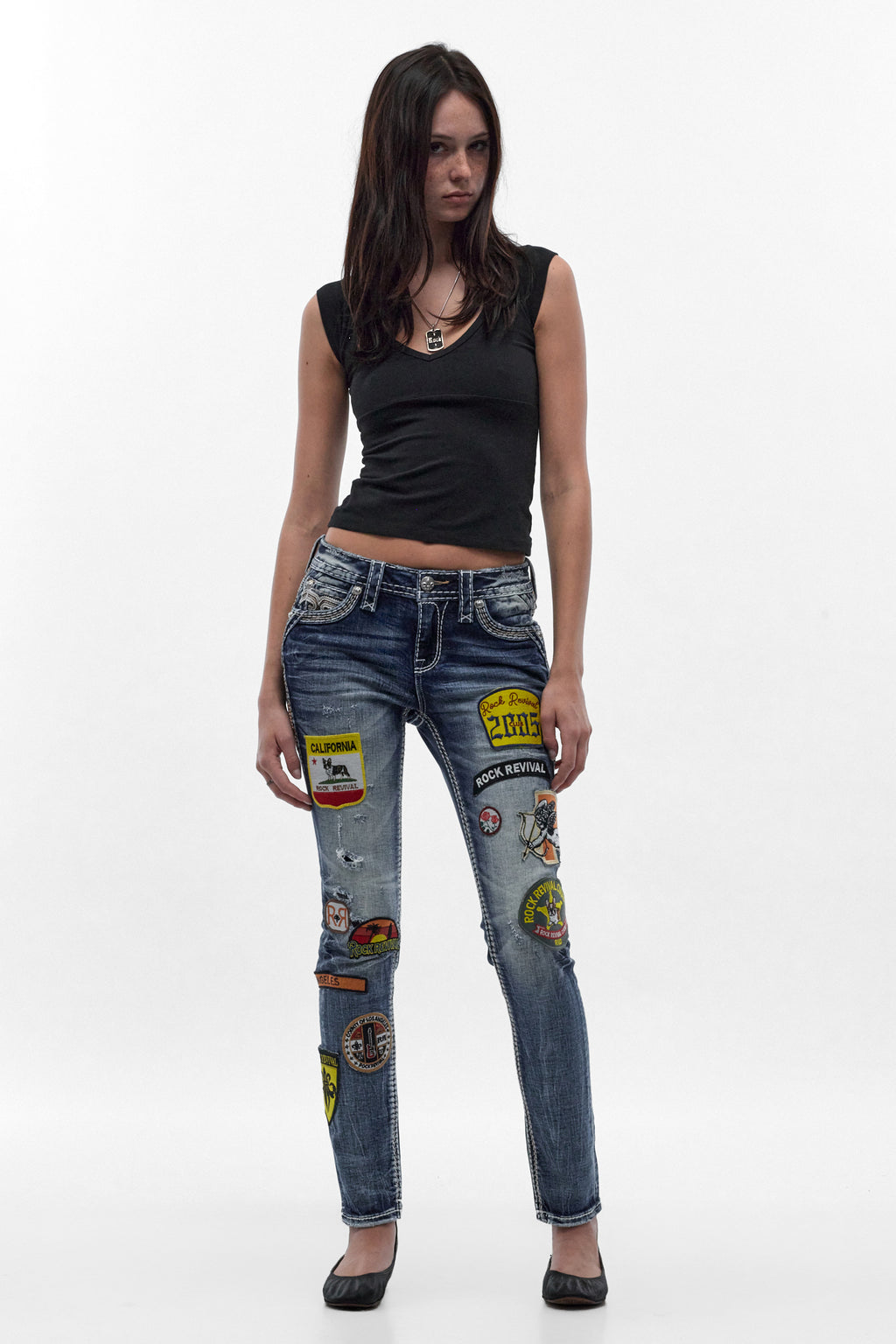 Medina Skinny Patchwork Jeans in Medium Blue