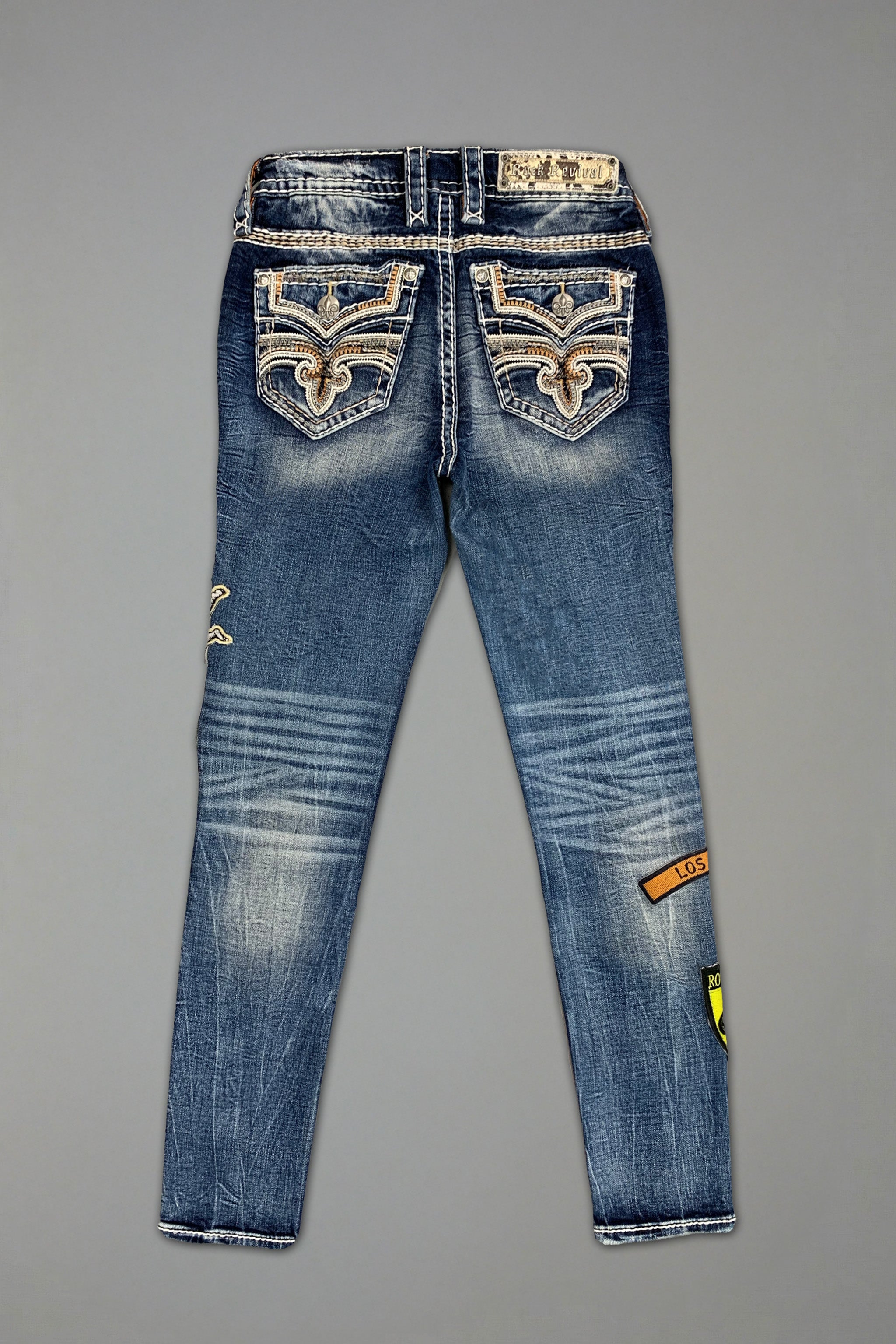 Medina Skinny Patchwork Jeans in Medium Blue