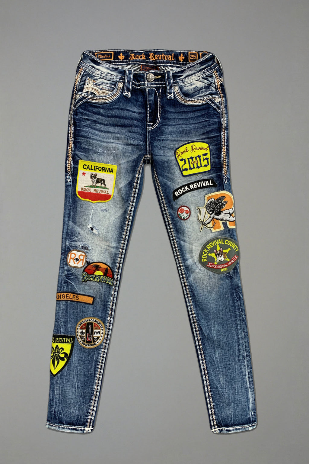Medina Skinny Patchwork Jeans in Medium Blue