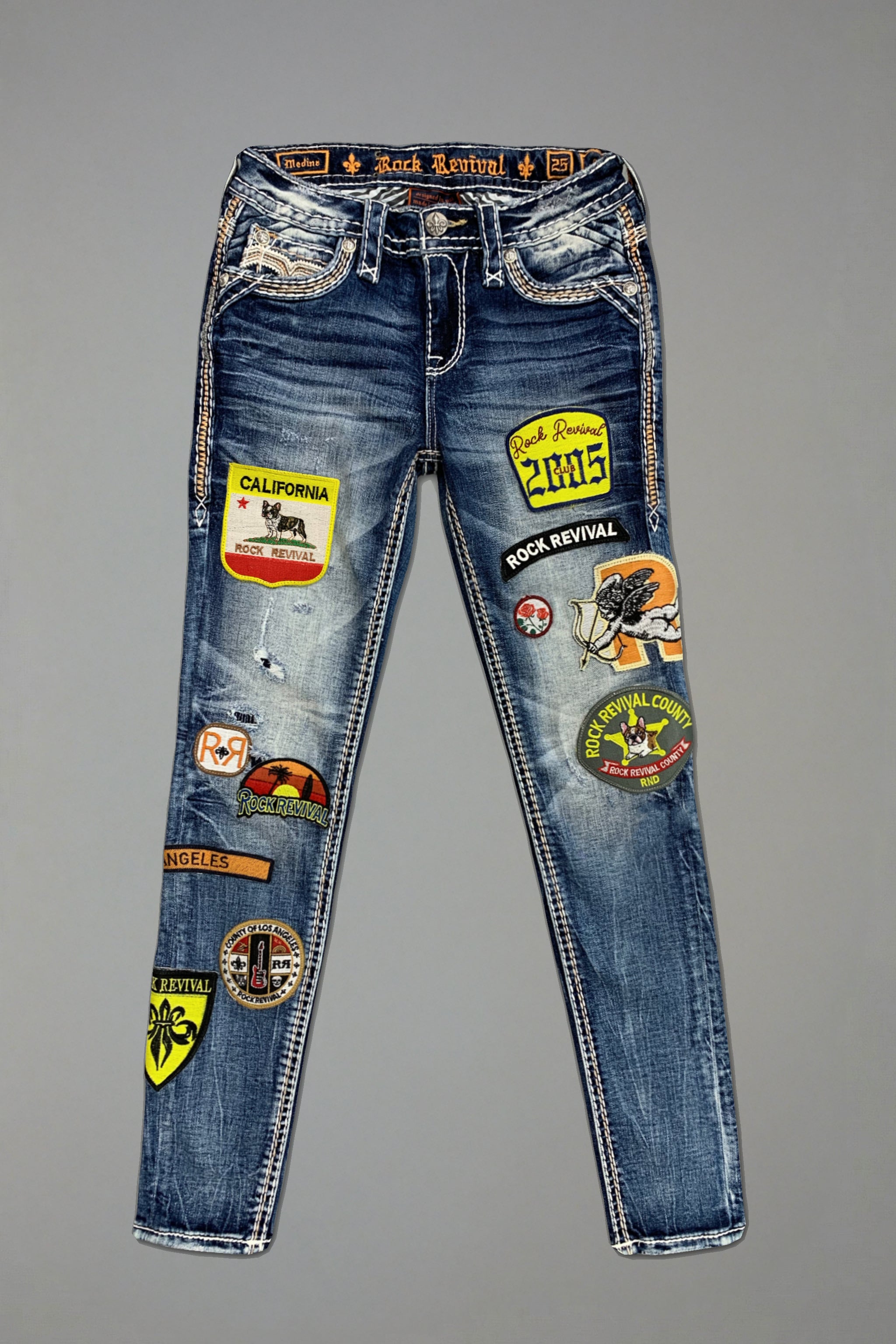 Medina Skinny Patchwork Jeans in Medium Blue