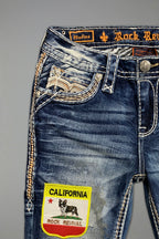 Medina Skinny Patchwork Jeans in Medium Blue