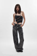Nadine High Rise Wide Leg Jeans in Acid Black - Rock Revival®