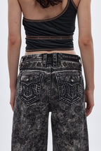 Nadine High Rise Wide Leg Jeans in Acid Black - Rock Revival®