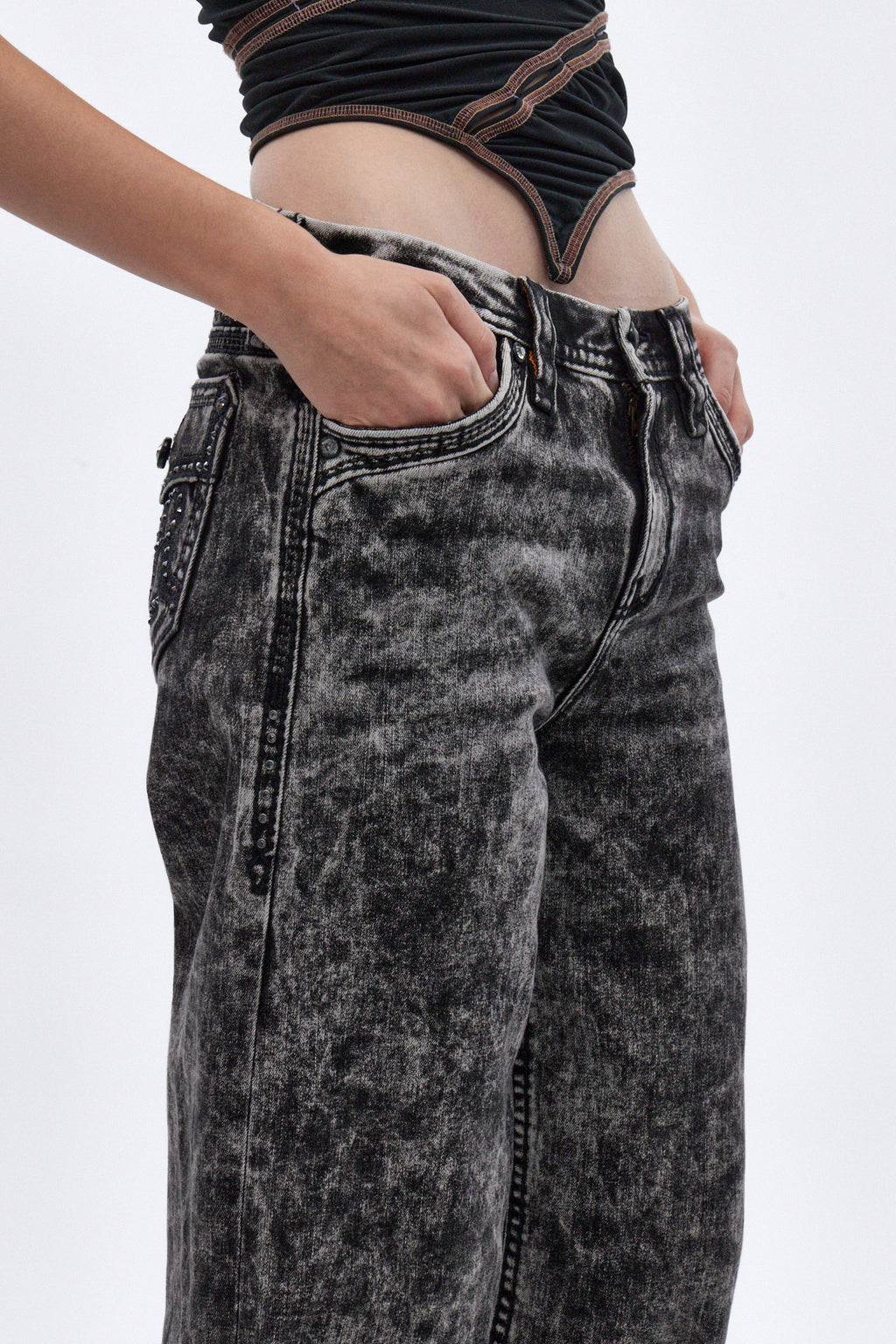 Nadine High Rise Wide Leg Jeans in Acid Black - Rock Revival®