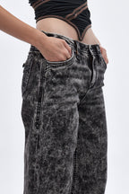 Nadine High Rise Wide Leg Jeans in Acid Black - Rock Revival®