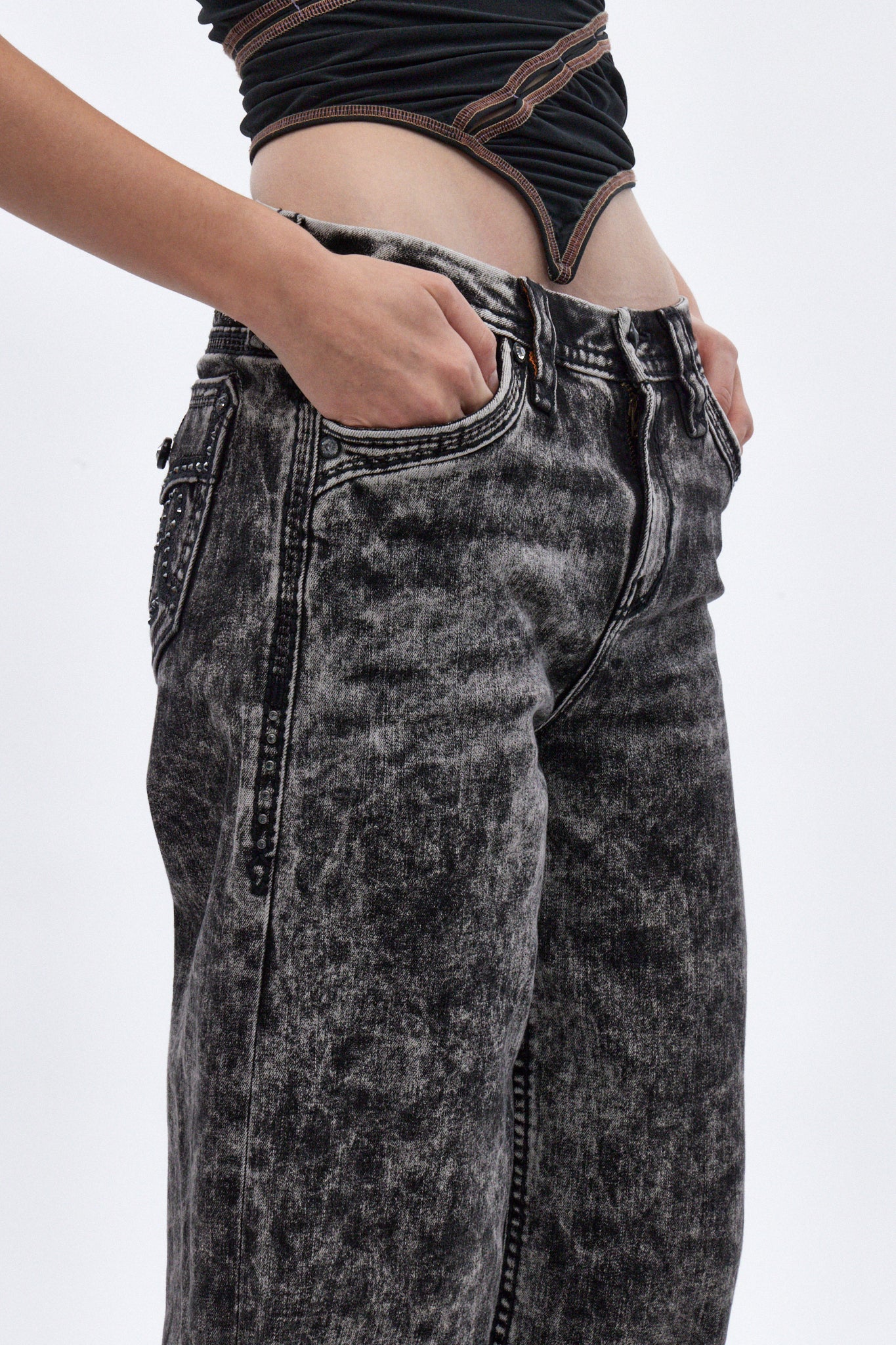 Nadine High Rise Wide Leg Jeans in Acid Black - Rock Revival®