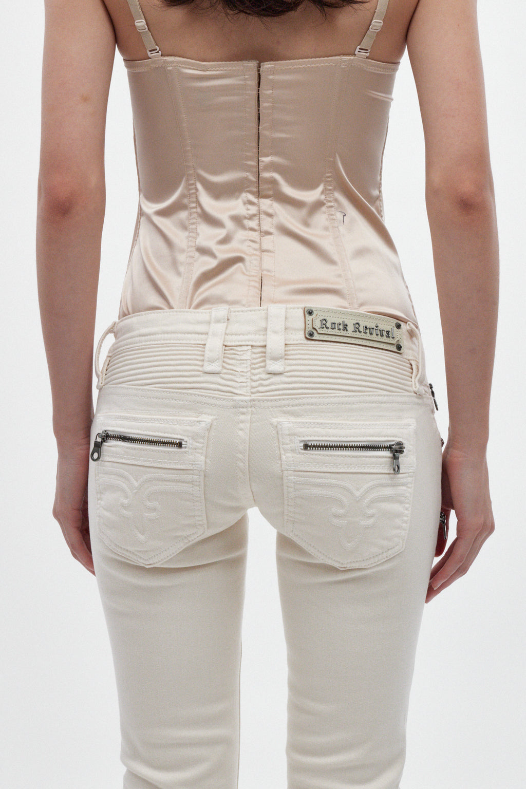 Joplin Super Low-Rise Flare Jeans in White - Rock Revival®