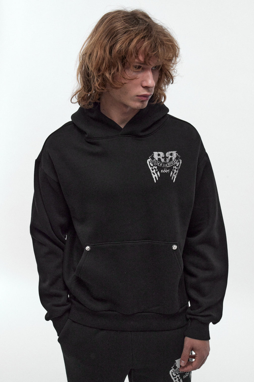 Skull Crest Fleece Hoodie in Black
