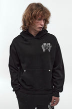 Skull Crest Fleece Hoodie in Black