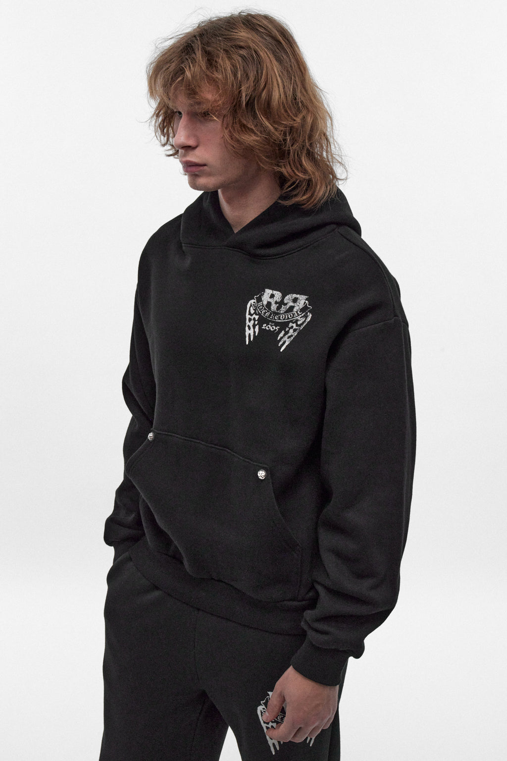 Skull Crest Fleece Hoodie in Black