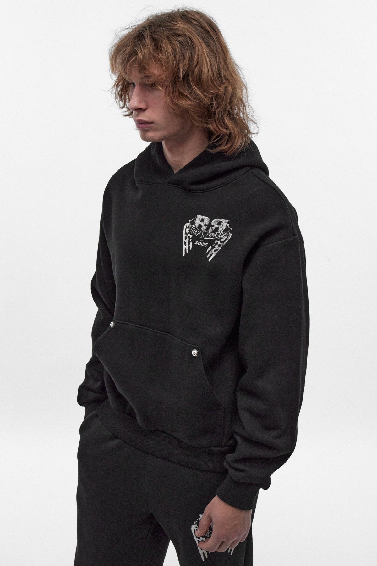 Skull Crest Fleece Hoodie in Black