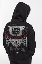 Skull Crest Fleece Hoodie in Black