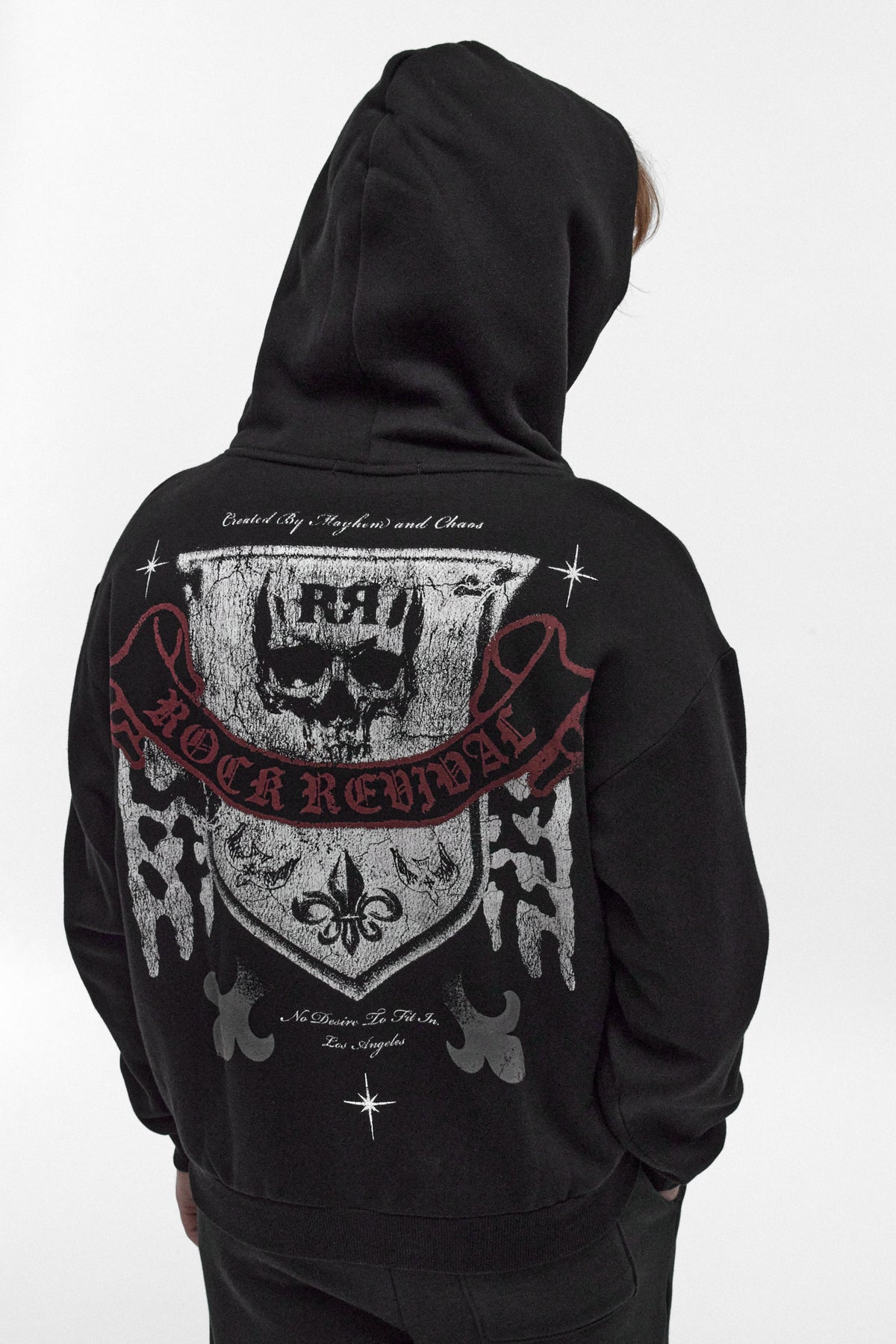 Skull Crest Fleece Hoodie in Black