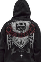 Skull Crest Fleece Hoodie in Black