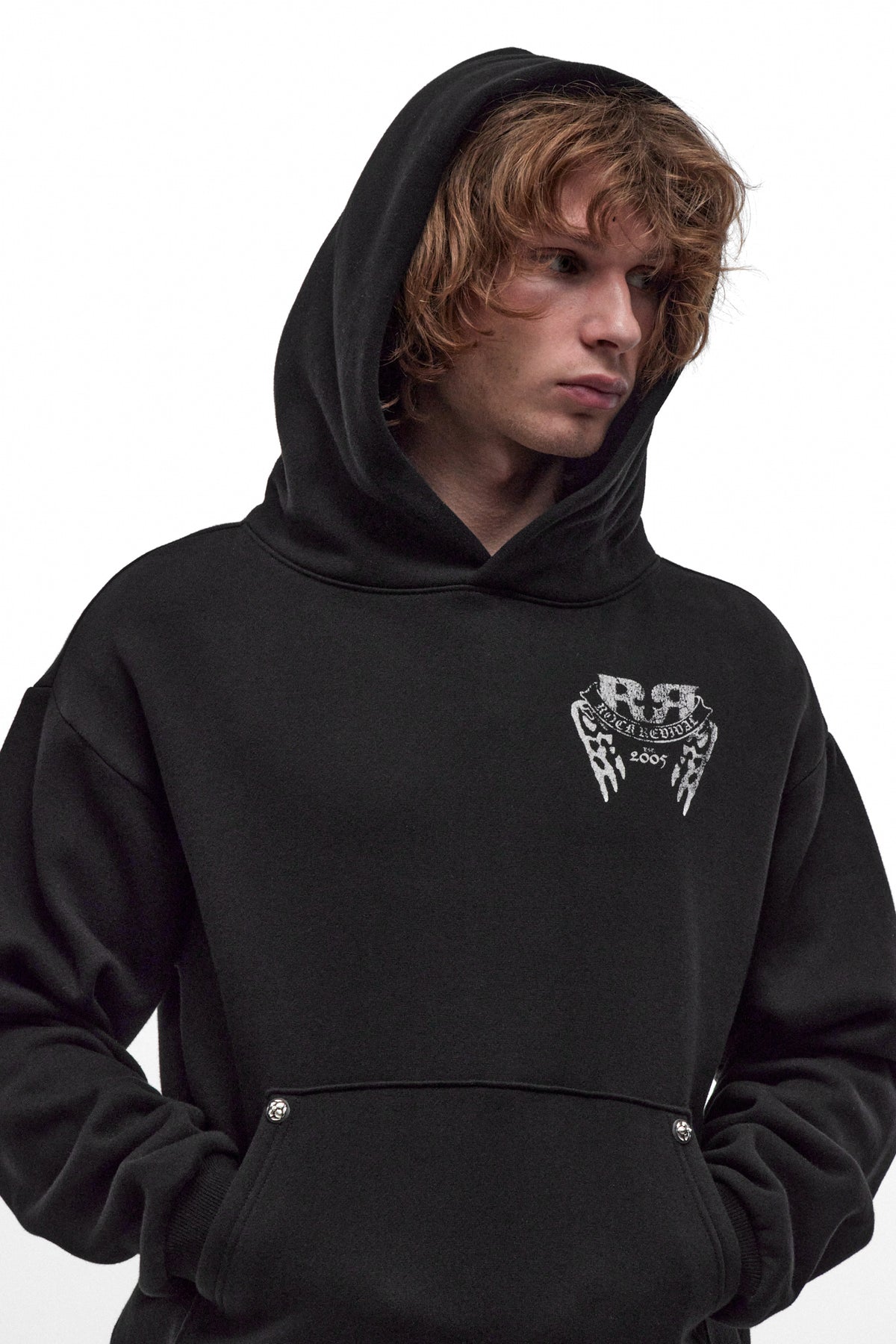 Skull Crest Fleece Hoodie in Black