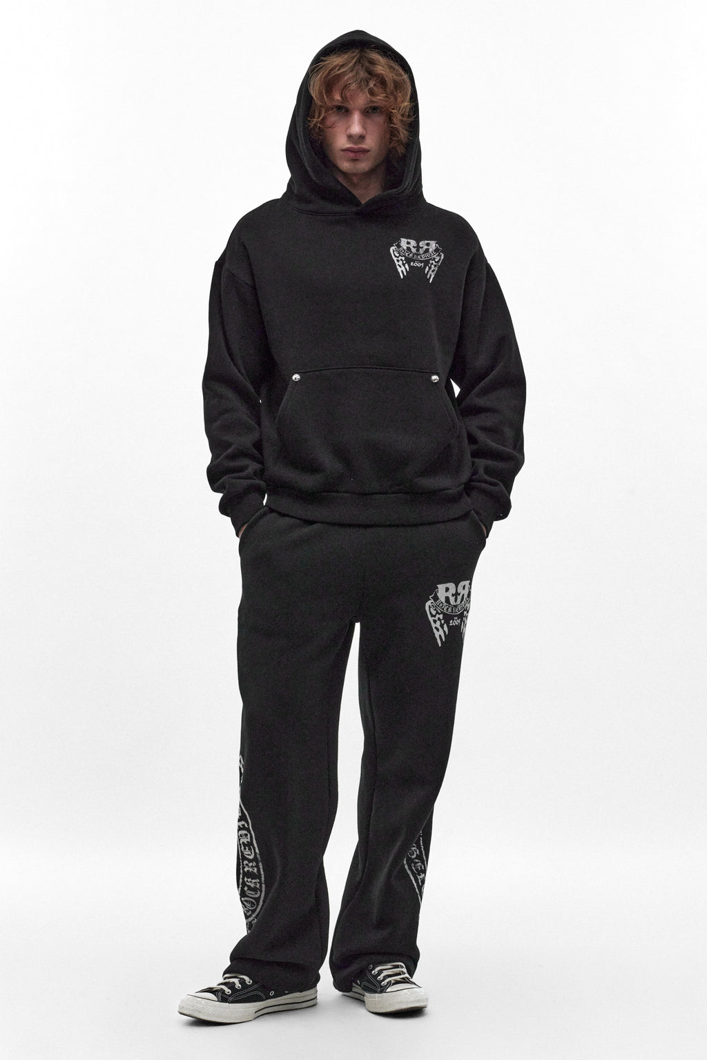 Skull Crest Fleece Hoodie in Black