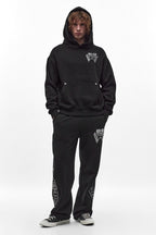 Skull Crest Fleece Hoodie in Black