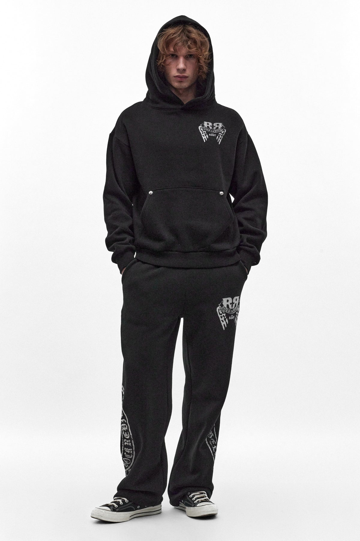Skull Crest Fleece Hoodie in Black