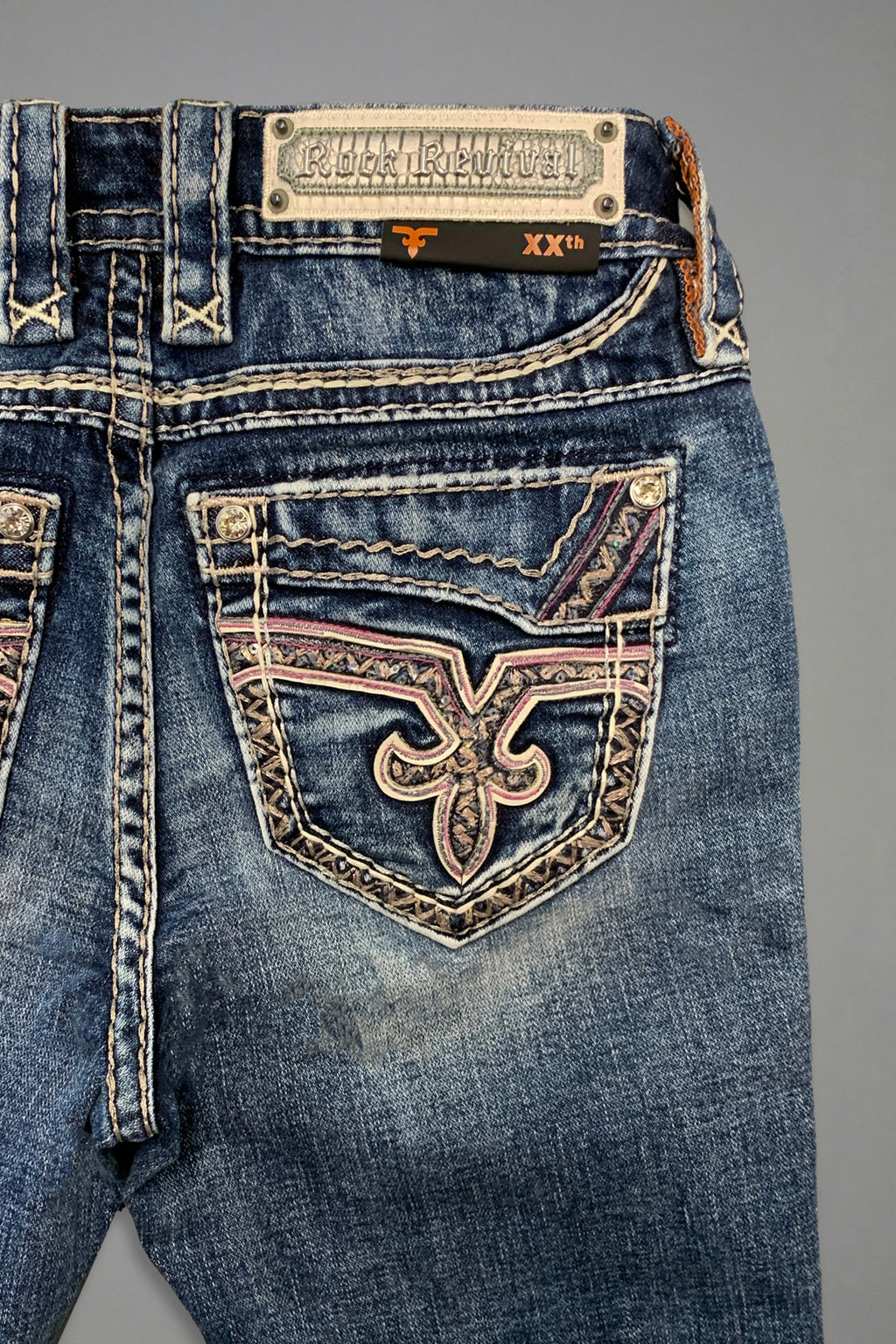 Rosemia Bootcut Jeans in Blue with Patchwork