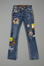 Rosemia Bootcut Jeans in Blue with Patchwork