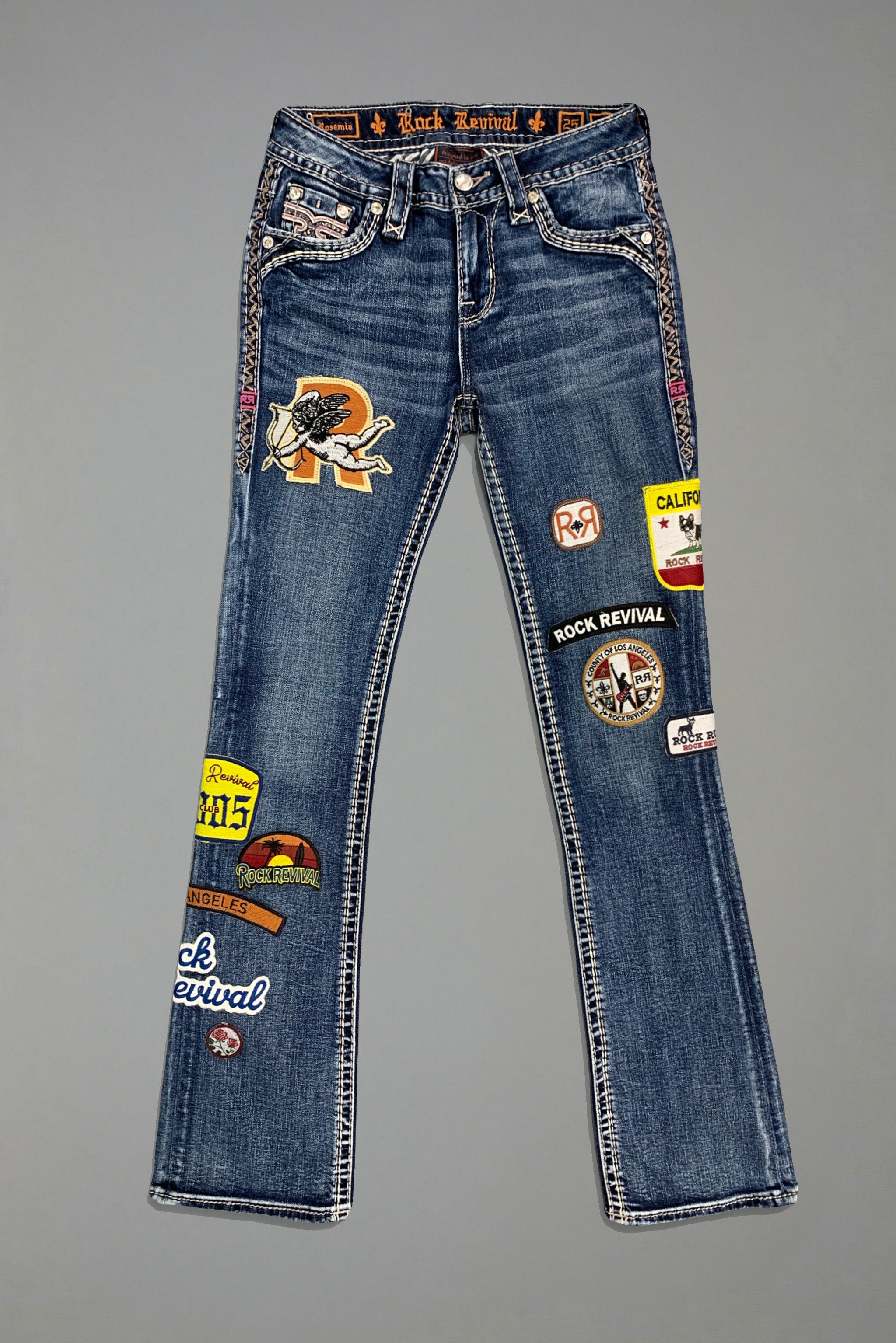 Rosemia Bootcut Jeans in Blue with Patchwork