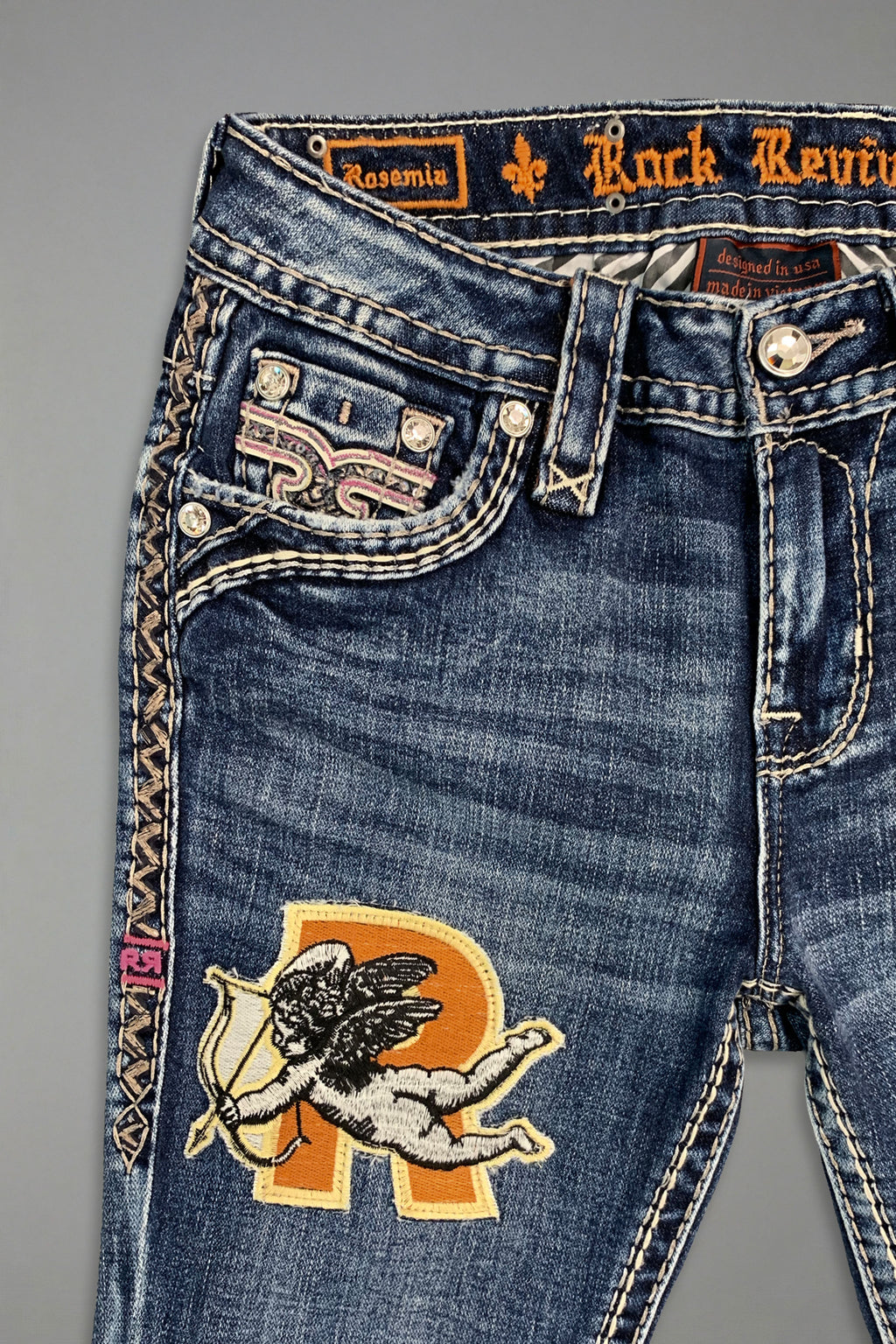 Rosemia Bootcut Jeans in Blue with Patchwork