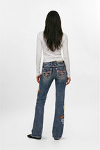 Rosemia Bootcut Jeans in Blue with Patchwork