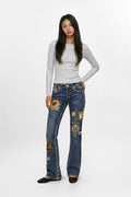 Rosemia Bootcut Jeans in Blue with Patchwork