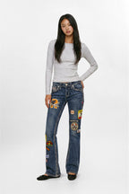 Rosemia Bootcut Jeans in Blue with Patchwork