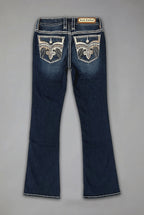 Izael Low-Rise Bootcut Jeans in Dark Blue