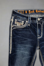 Izael Low-Rise Bootcut Jeans in Dark Blue