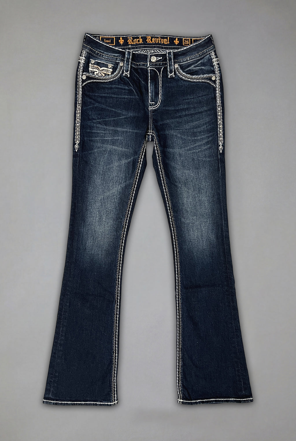 Izael Low-Rise Bootcut Jeans in Dark Blue