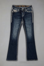 Izael Low-Rise Bootcut Jeans in Dark Blue