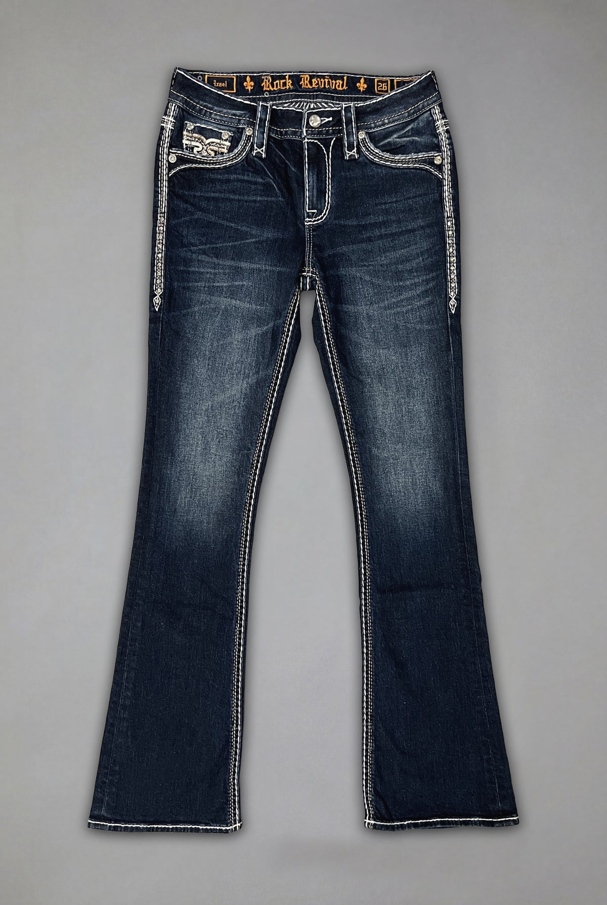 Izael Low-Rise Bootcut Jeans in Dark Blue