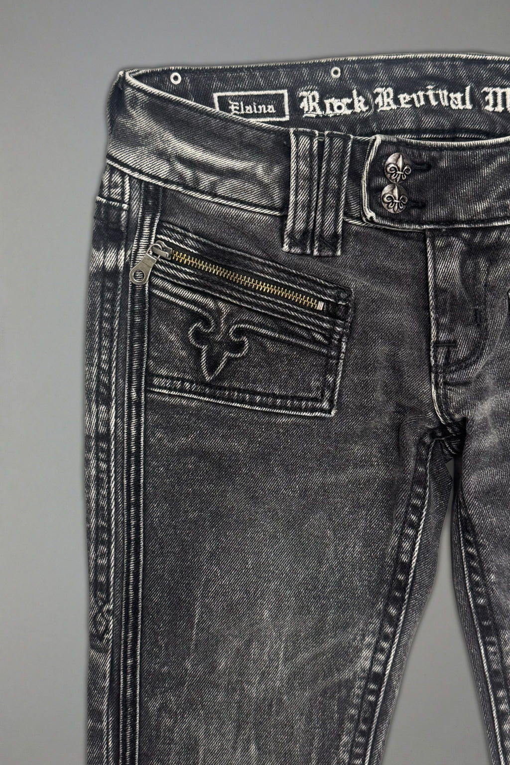 Elaina Low-Rise Bootcut in Acid Black - Rock Revival®