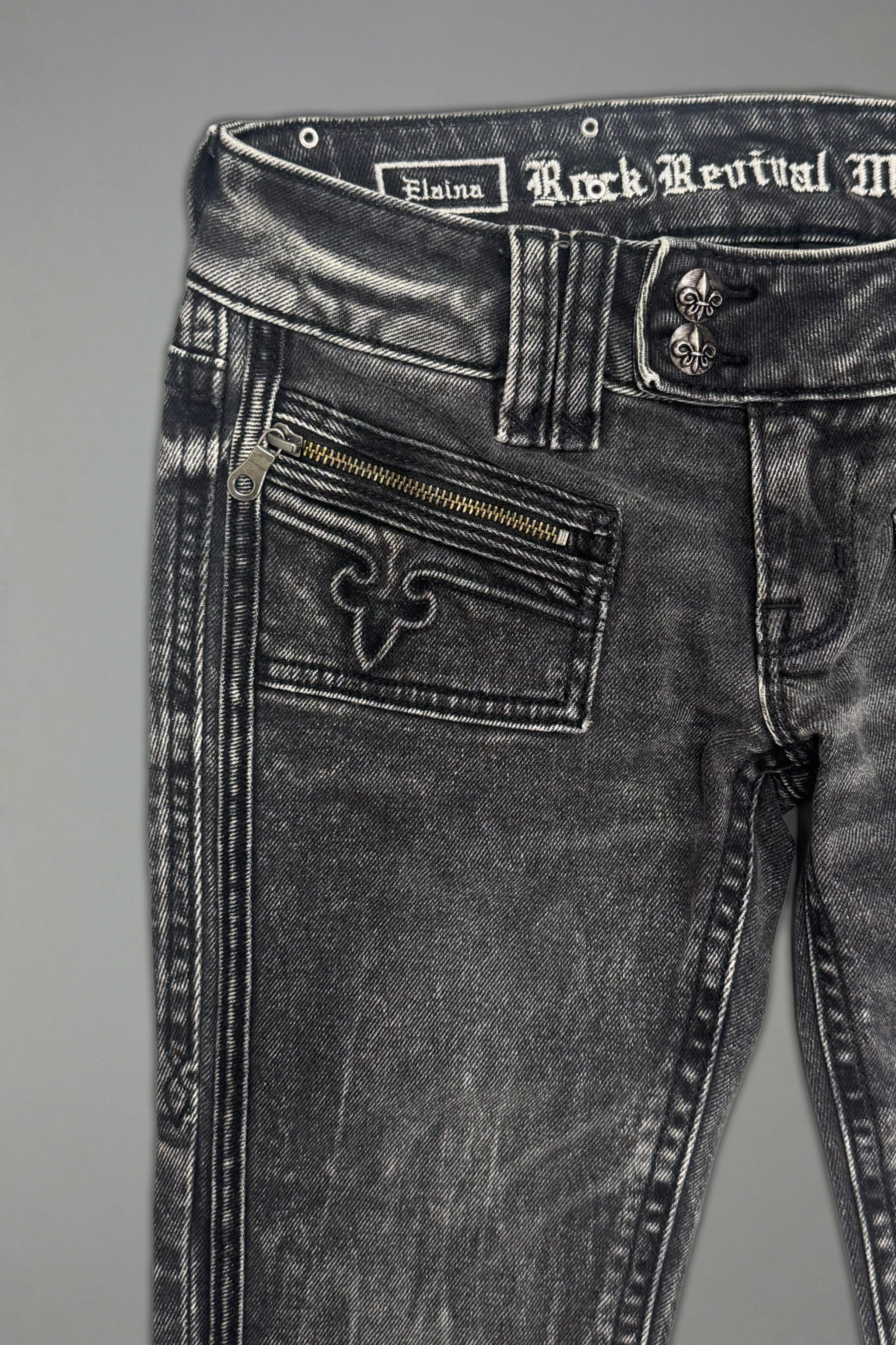 Elaina Low-Rise Bootcut in Acid Black - Rock Revival®