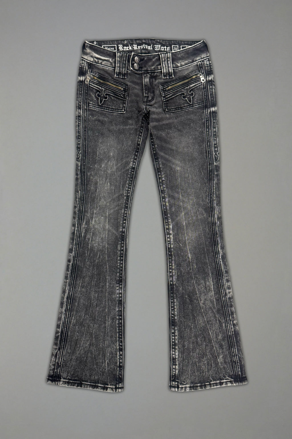 Elaina Low-Rise Bootcut in Acid Black - Rock Revival®