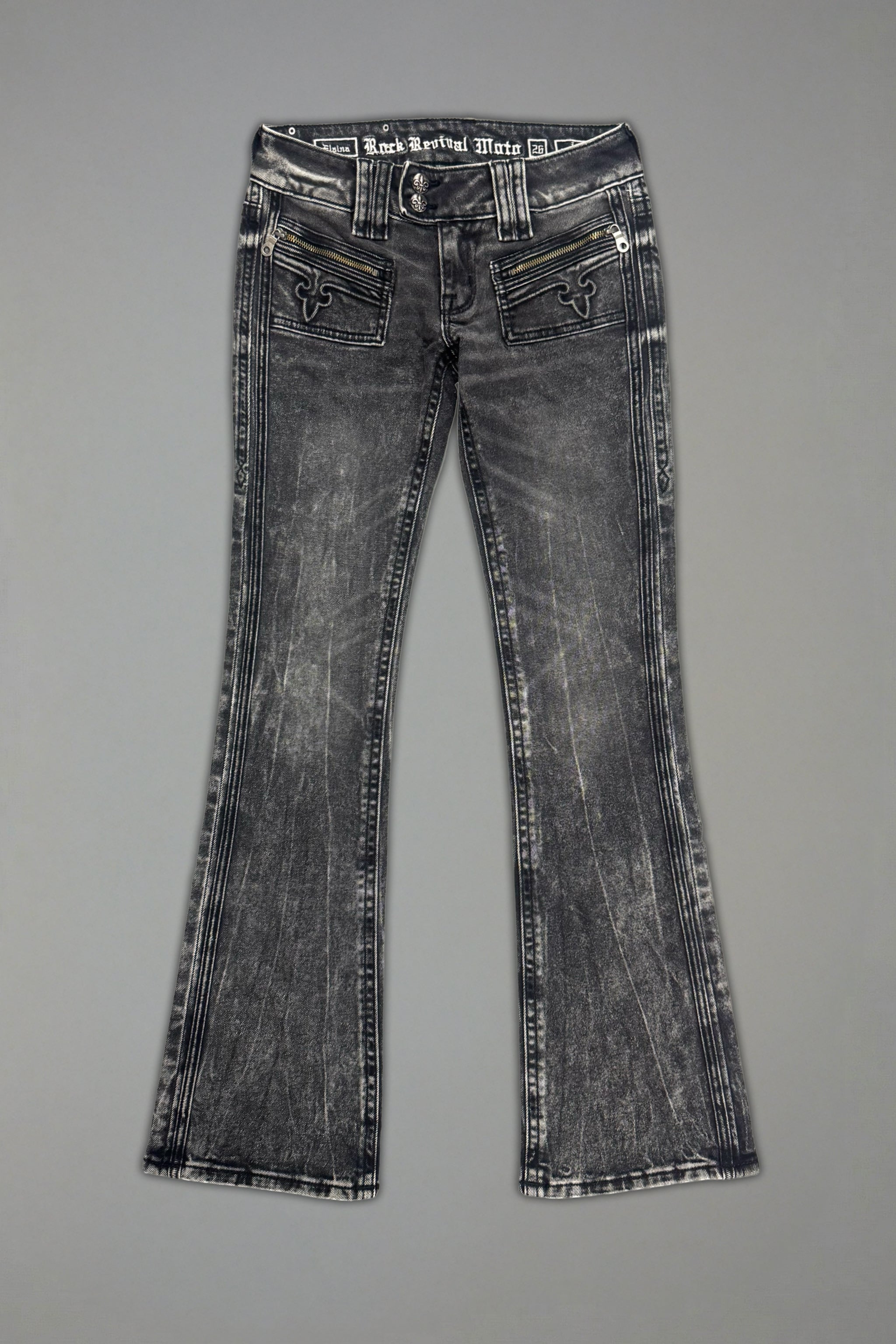 Elaina Low-Rise Bootcut in Acid Black - Rock Revival®