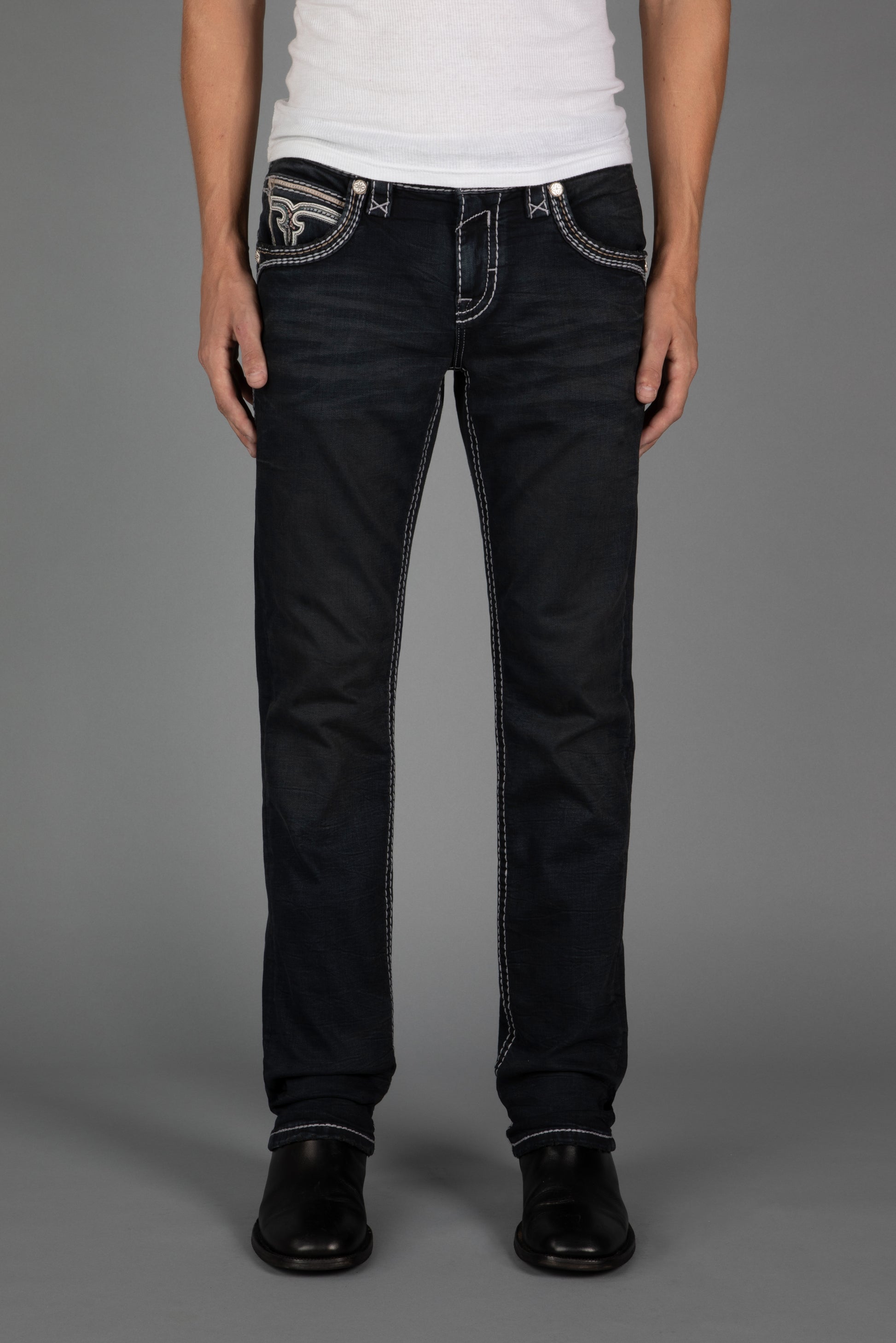 Ermias Straight Jeans in Dark Charcoal - Rock Revival®