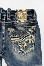 Mattie Straight Patchwork Jeans in Medium Blue