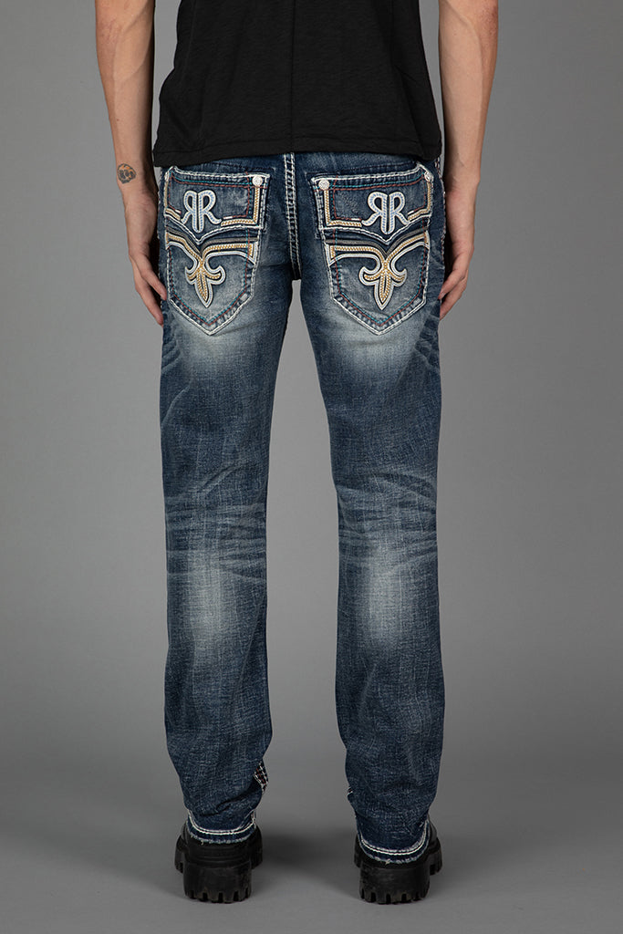 Mens Rock Revival popular Jeans 32 Straight Sarley