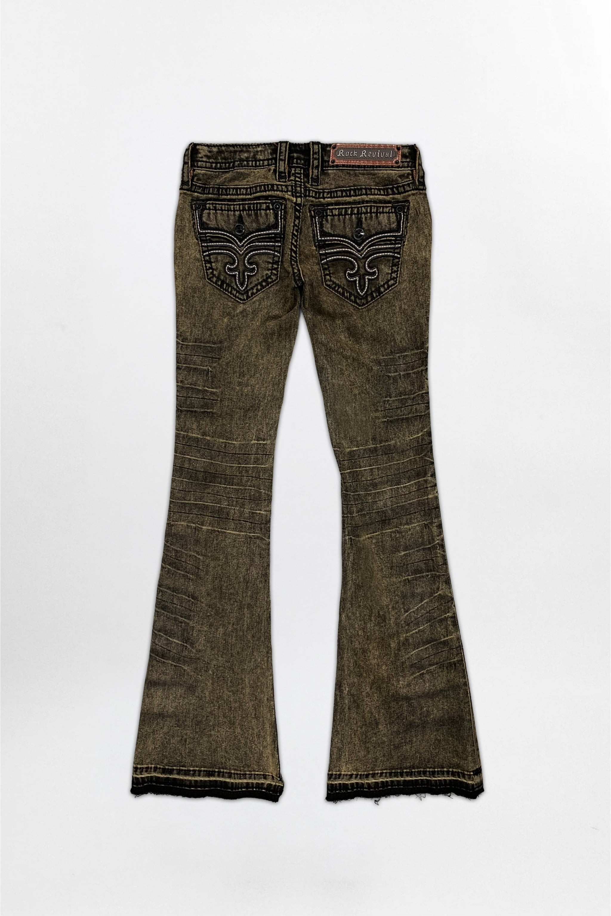 Alivia Super Low-Rise Flare Jeans in Black Olive