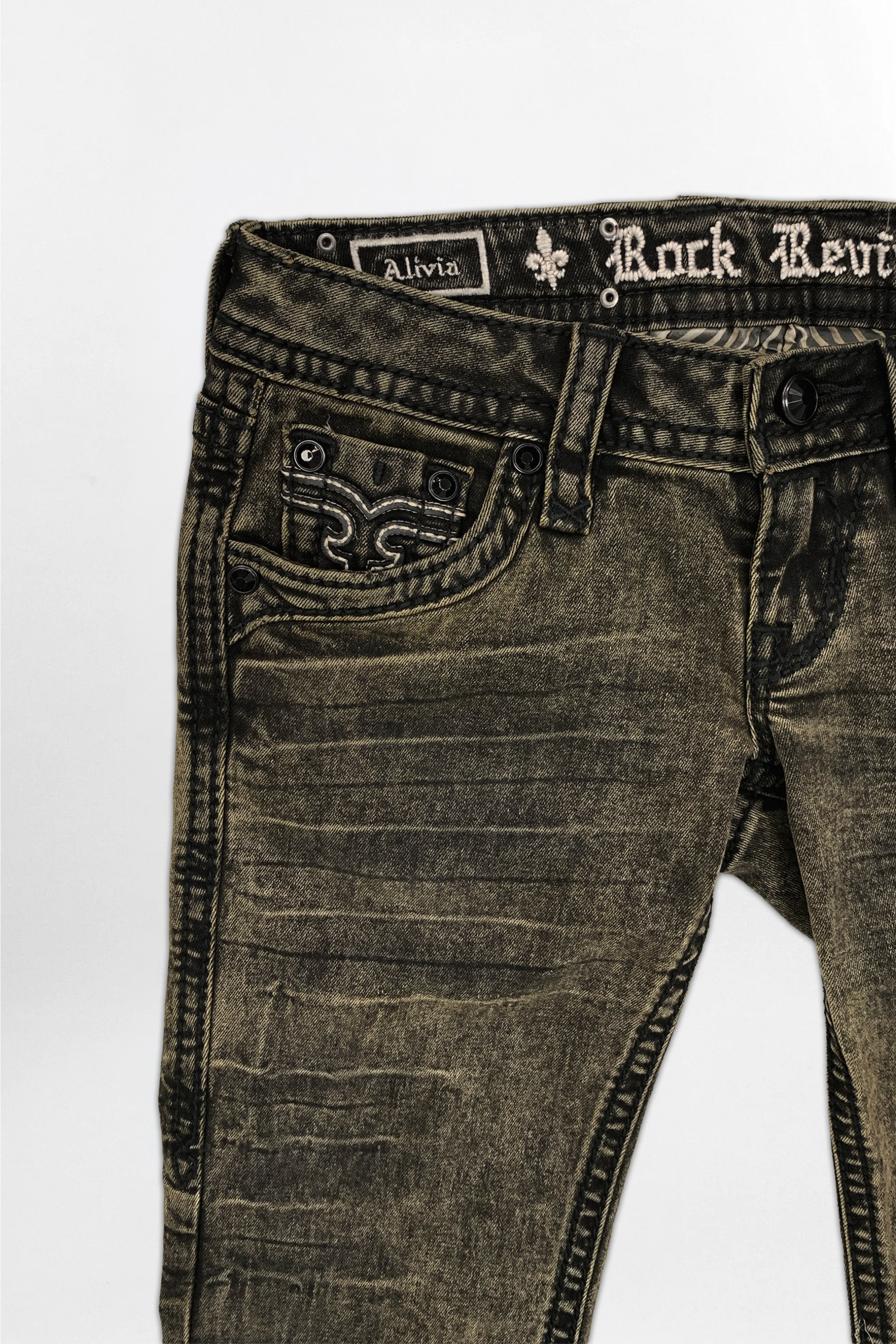 Alivia Super Low-Rise Flare Jeans in Black Olive