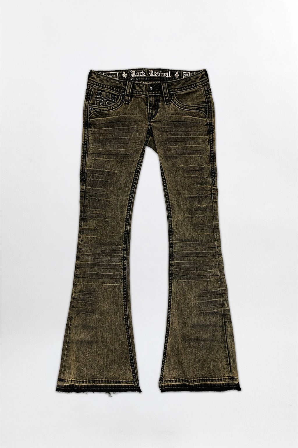 Alivia Super Low-Rise Flare Jeans in Black Olive