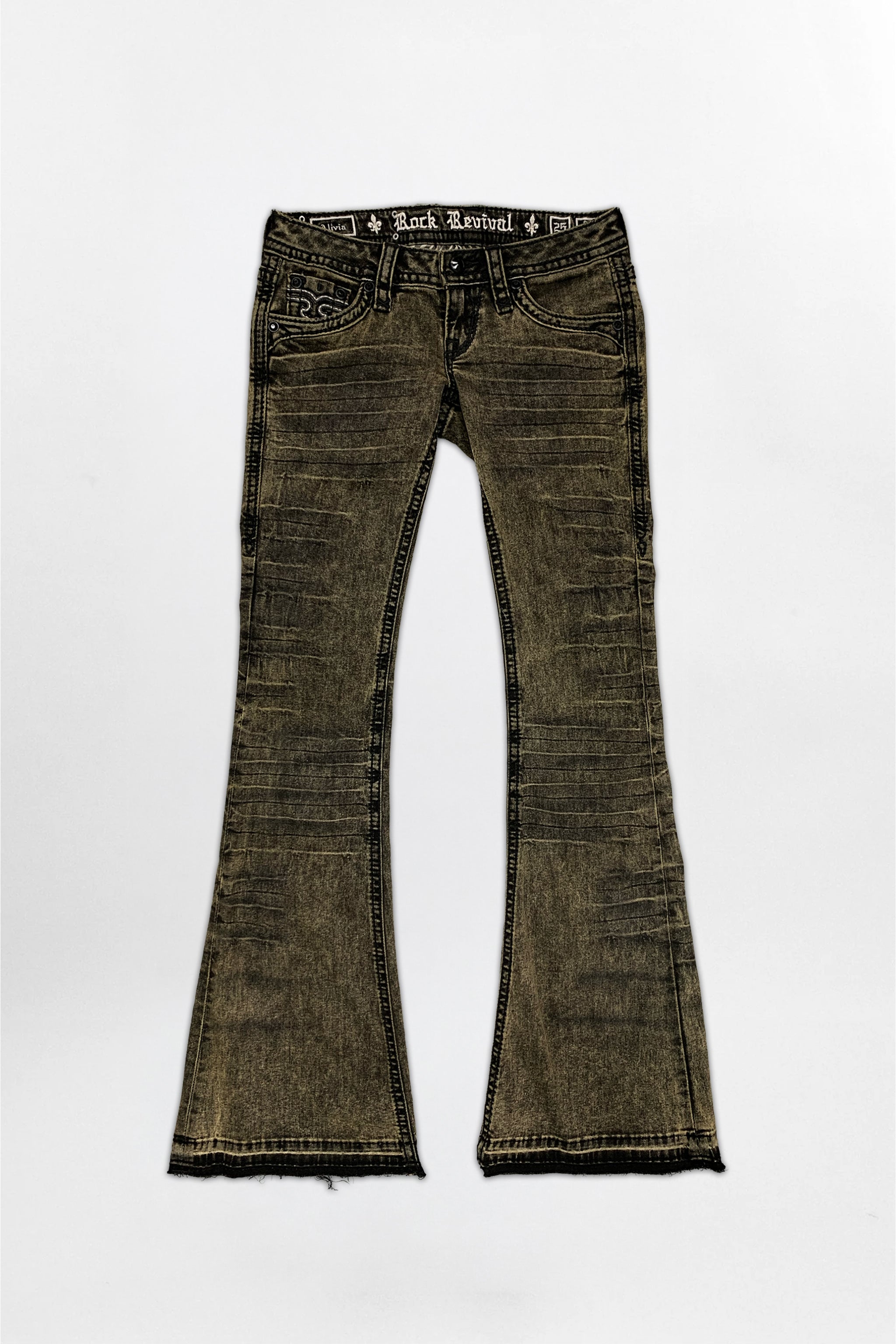 Alivia Super Low-Rise Flare Jeans in Black Olive