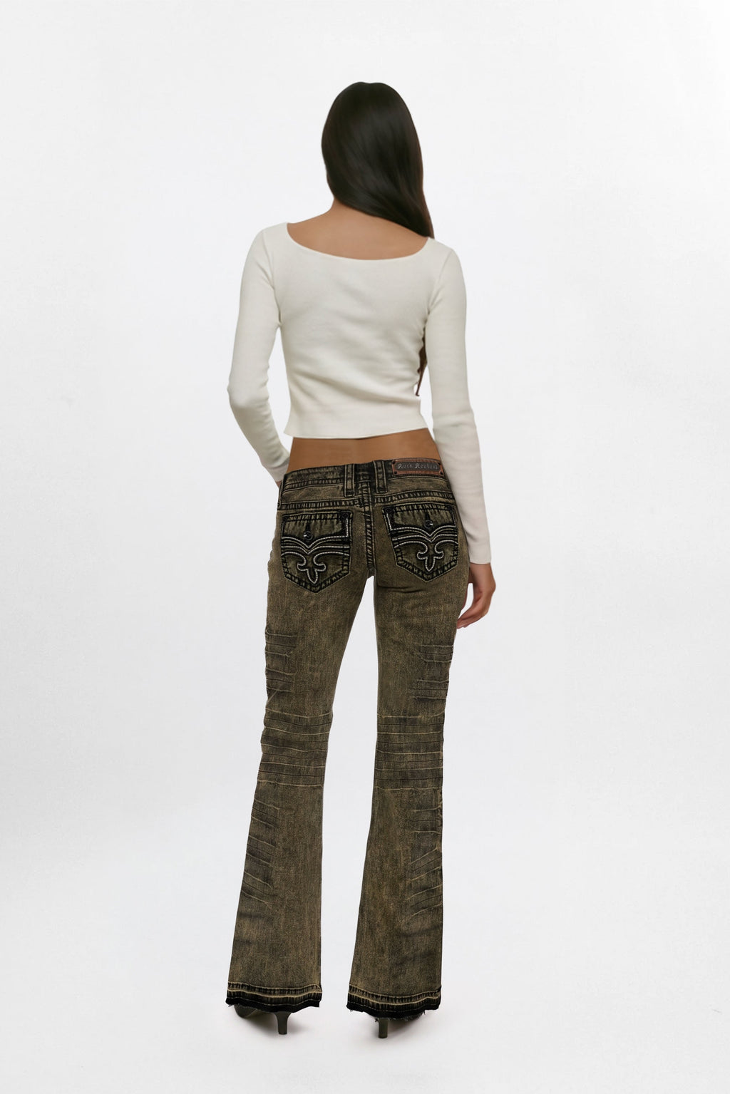 Alivia Super Low-Rise Flare Jeans in Black Olive