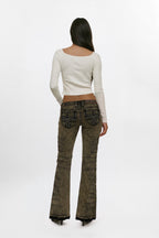Alivia Super Low-Rise Flare Jeans in Black Olive
