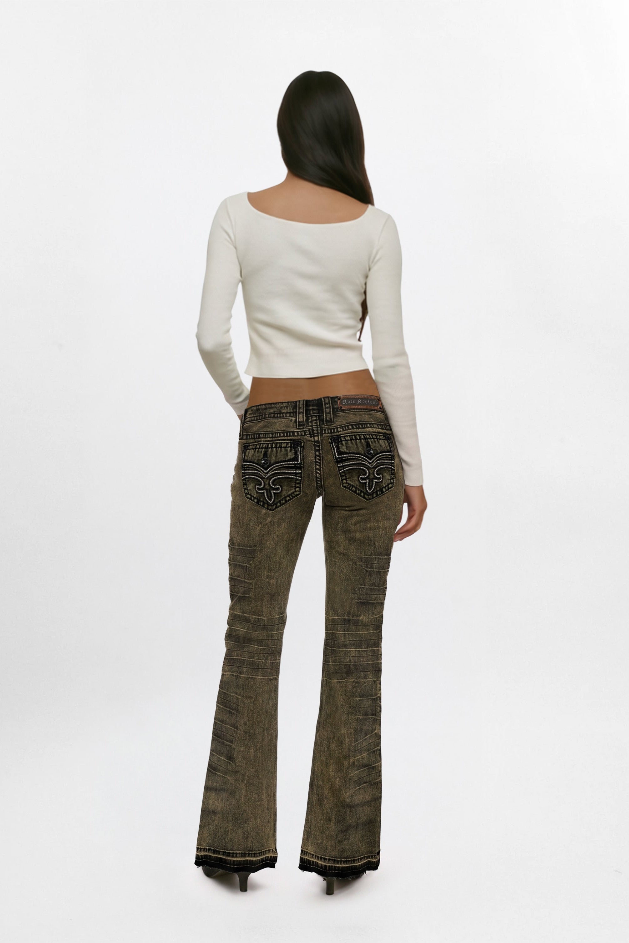 Alivia Super Low-Rise Flare Jeans in Black Olive