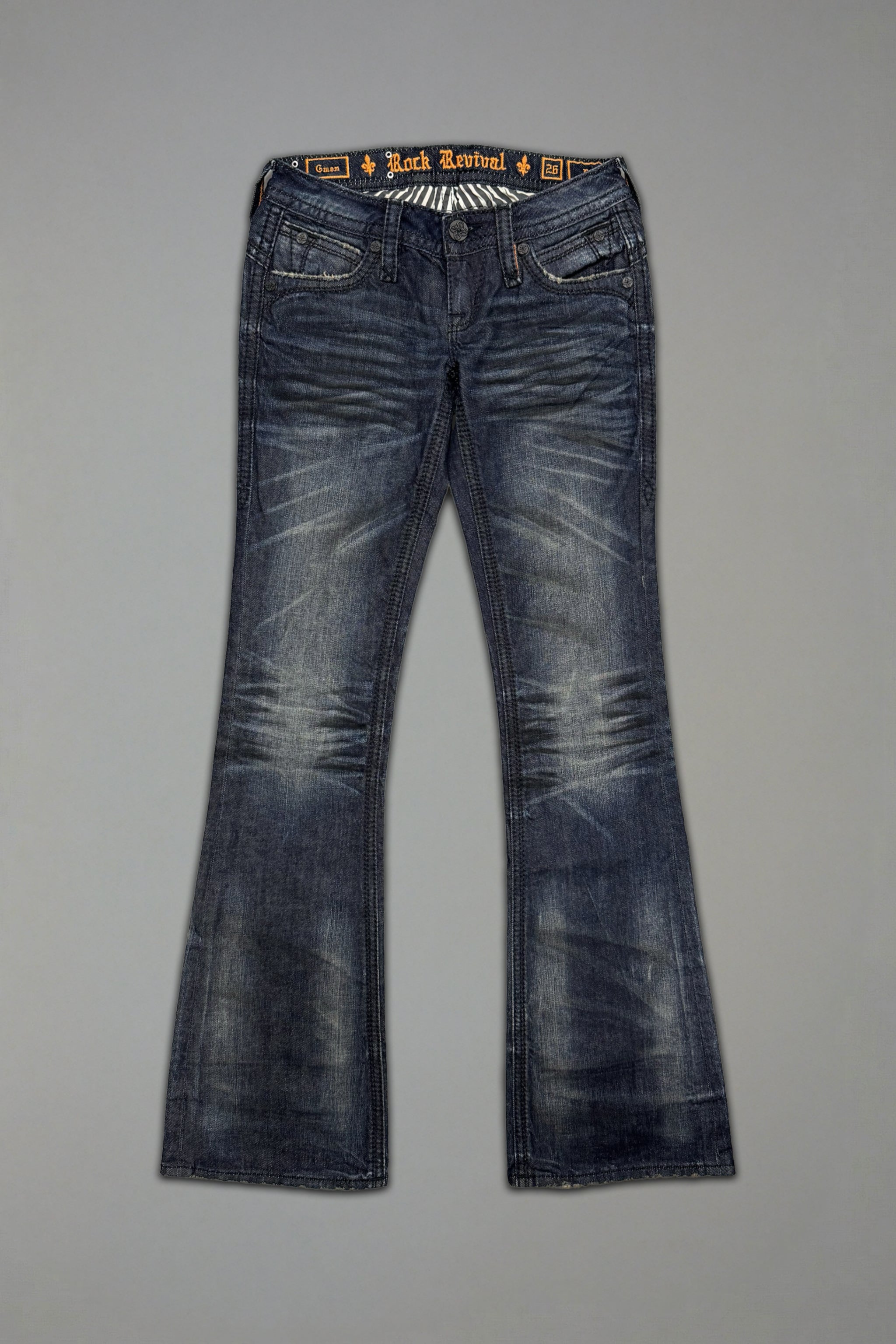 Gwen Super Low-Rise Bootcut Jeans in Dark Blue II – Rock Revival®